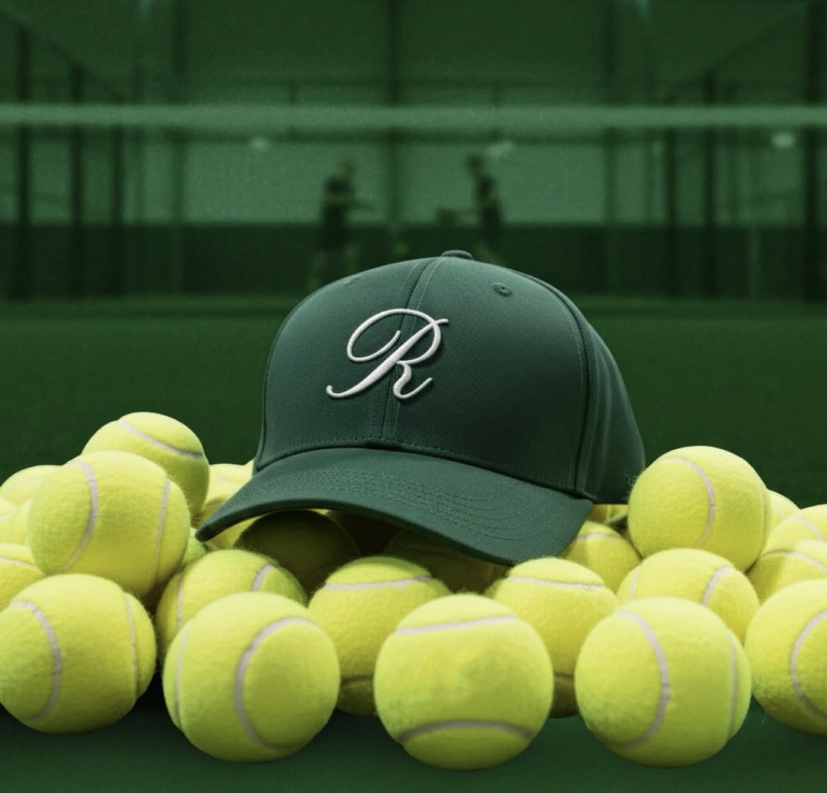 Padel Republic cap placed among tennis balls