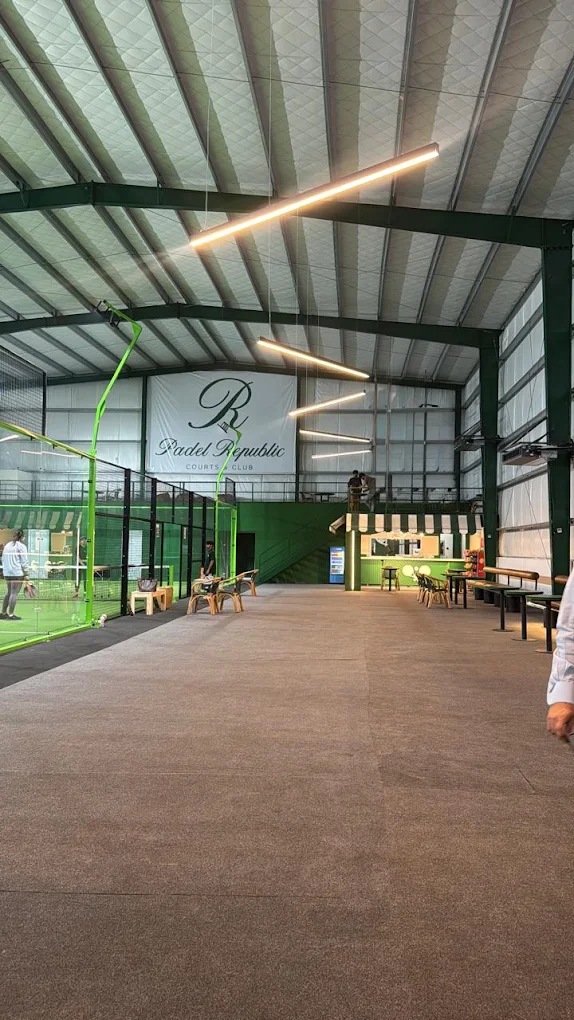 Padel Republic lounge walkway and cafe seating